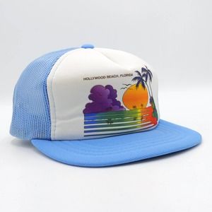 Hollywood Beach Florida Youth Snapback Trucker Hat Mesh Cap Sunset Blue Vintage